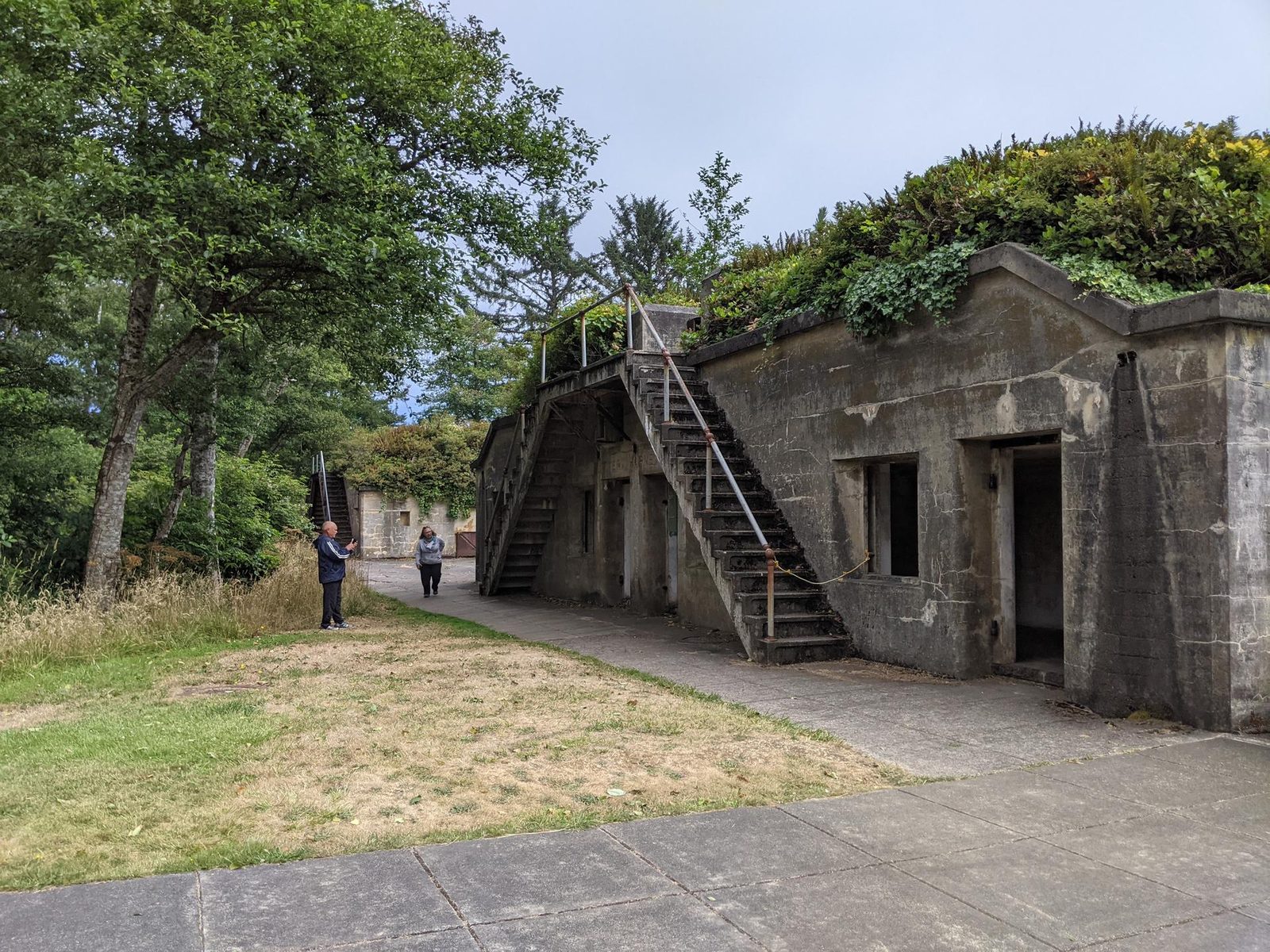 Overgrown concrete artillery battery at Fort Worden in Washington